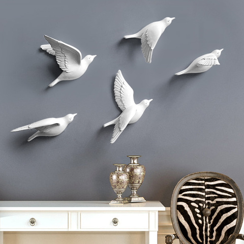 Pegatinas 3d creativas de pájaros de resina para pared murales de pared, pared de fondo de tv, decoración para el hogar, pájaros ► Foto 1/6