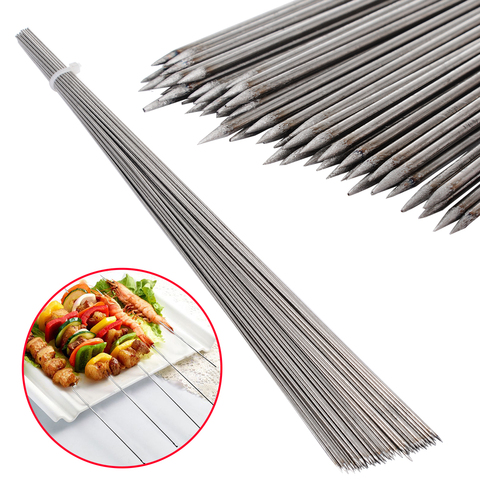 50 Uds de acero inoxidable palos para asado pincho para barbacoa carne de Kebab Kabob aguja 35cm para la cocina de herramienta de barbacoa ► Foto 1/6