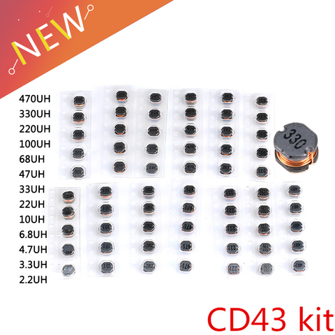 65 Uds 13 valores CD43 SMD inductancia de potencia SMD Kit de surtido de 2.2UH-470UH Chip inductores de alta calidad CD43 de Chip enrollado ► Foto 1/6