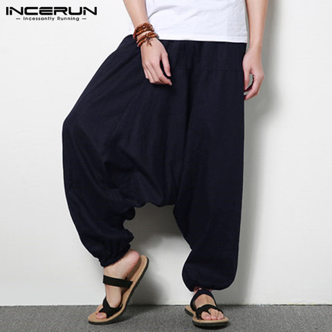 INCERUN Streetwear Harem Pantalones hombres Hip-hop Drop algodón de entrepierna Joggers Pantalones de pierna ancha Pantalones hombres elegante suelto Pantalones Hombre ► Foto 1/6