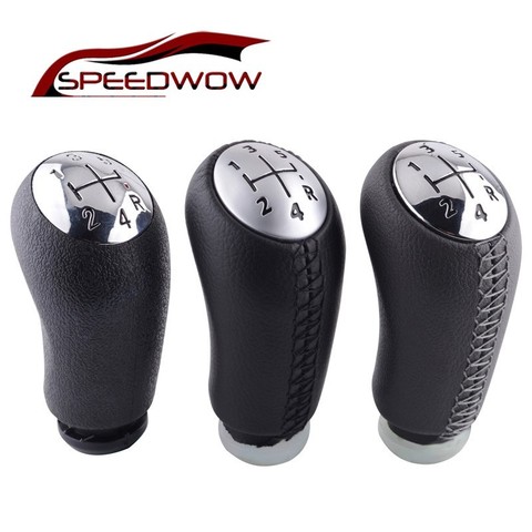 SPEEDWOW-perilla de palanca de cambios de coche, 1 Uds., cuero brillante mate, 5 velocidades, vara con engranajes, palanca de cambios para RENAULT Laguna Megane 2 Clio 3 Scenic 2 ► Foto 1/6