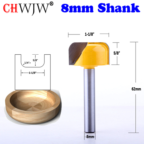 CHWJW-broca de enrutador para tallado de vajilla, tazón y bandeja de vástago de 8mm, 1-1/8 