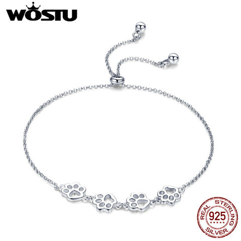 WOSTU-pulsera de cadena y eslabones para mujer, de Plata de Ley 925, con diseño de pata de perro, joyería bonita, el mejor regalo de la suerte, CQB096 ► Foto 1/5