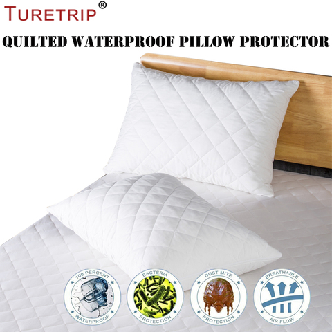 Turejourney-fundas acolchadas gruesas para almohada, Protector de almohada acolchado con cremallera, Juego de 2 tamaños Queen, a prueba de insectos, para mantener tu almohada limpia ► Foto 1/6