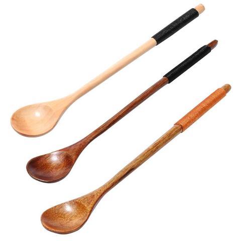 Cucharas largas de madera de estilo coreano, cucharas redondas de mango largo de madera Natural para mezcla de cocina y sopa Stirr ► Foto 1/6