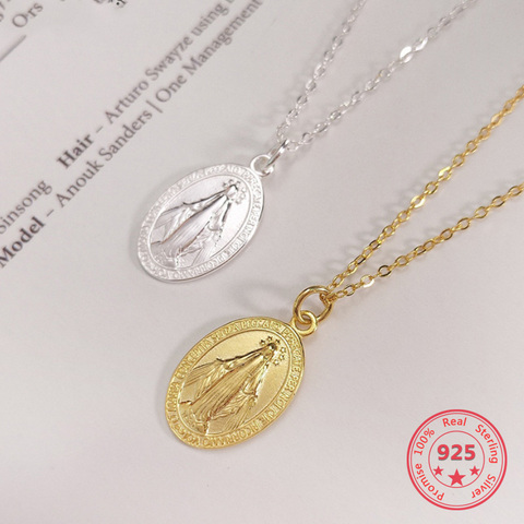 Colgante de Plata de Ley 925 con diseño creativo de María, collar con abalorio de oro, joyería fina ► Foto 1/5