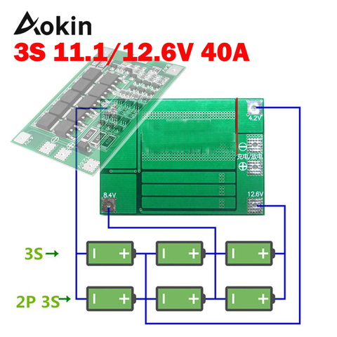 Placa de protección de batería de litio 3S 40A BMS 11,1 V 12,6 V 18650, versión mejorada/equilibrada para corriente de taladro 40A ► Foto 1/6