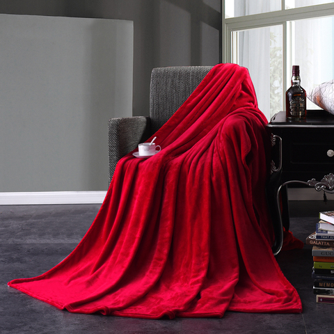 Manta de franela roja suave para sofá, cama, avión, mantas de viaje textiles para el hogar para adultos, Color sólido, Blanket43 ► Foto 1/6