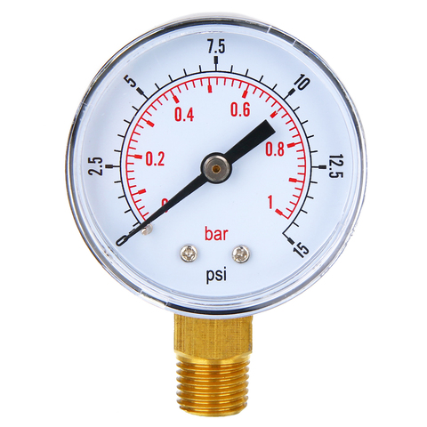 Manómetro de baja presión de 50mm de diámetro, 0-15 PSI, 0-1 Bar, 1/4 BSPT para combustible, Aire, Gas, agua, 70x50x22mm, nuevo ► Foto 1/6