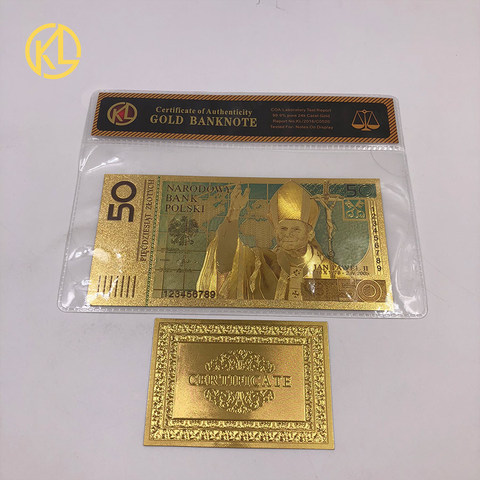 Billetes chapados en oro de 24K para colección, billetes falsos para decoración del hogar, 50 PLN ZLOTY, Polonia ► Foto 1/6