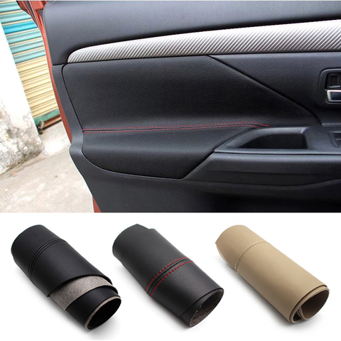 Para Mitsubishi Outlander 2014, 2015, 2016, 2017, 2022 4 piezas de coche la manija de la puerta Interior del Panel Reposabrazos de microfibra de cubierta de cuero ► Foto 1/6