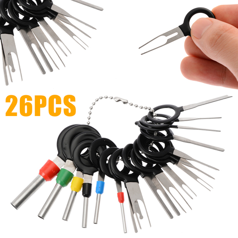 26 Uds coche automotriz Terminal de cable arnés eléctrica pinza de presión para cables de extracción Pin aguja herramientas de eliminación ► Foto 1/1