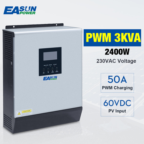 EASUN POWER – Inversor híbrido de onda sinusoidal pura de 3KVA, conversor de energía solar de 2400W, entrada de 24V, salida de 220V, cargador de batería de 50A con PWM ► Foto 1/6