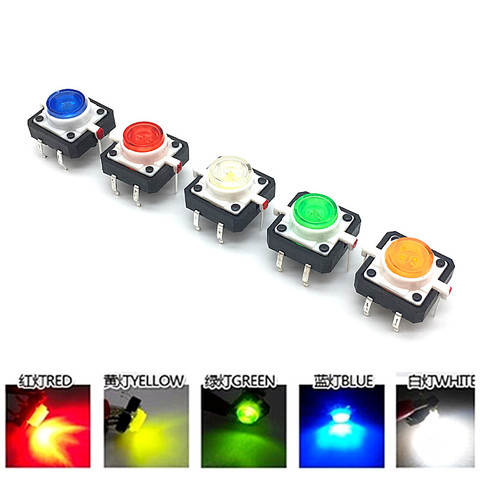 Interruptor táctil con iluminación LED, interruptor de reinicio momentáneo LED, 12x12x7,3mm, verde, rojo, amarillo, azul, 12x7,3mm, 10 Uds. ► Foto 1/6