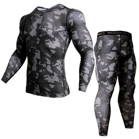 Ropa interior térmica para hombres, kit de ropa de compresión MMA, leggings, camiseta de culturismo, chándal de camuflaje ► Foto 1/6