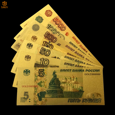 7 unids/lote gran oferta, colorido juego de billetes de Oro de Rusia 5/10/50/100/500/1000/5000, réplica de papel de Ruble, colección de dinero para regalos ► Foto 1/6