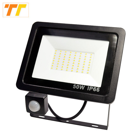 Sensor de movimiento LED reflector 100W 50W 30W 20W 10W Led foco de luz de inundación al aire libre 220V IP66 lámpara de pared al aire libre Luz de inundación ► Foto 1/6