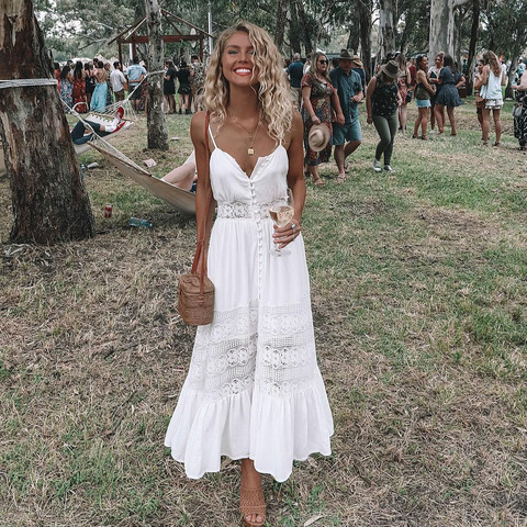Vestido largo de playa para mujer, prenda casual de tirantes en color blanco con estilo bohemio para la noche y fiestas de verano, 2022 ► Foto 1/6