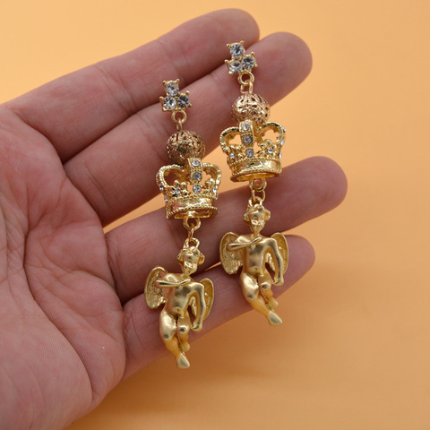 Pendientes de gota Vintage barrocos para mujer, aretes colgantes de cristal de Ángel dorado, joyería femenina de alta calidad al por menor y al por mayor ► Foto 1/5