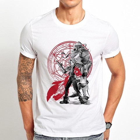 Camiseta de anime japonés Fullmetal Alchemist Brothers para hombre, camisa divertida de color blanco, informal, vintage, 2022, novedad de verano ► Foto 1/3