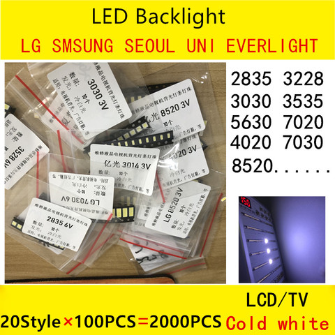 Para LG tv led retroiluminación 8520, 2835, 3030, 3535, 2828 3V 6V 3228, 7020, 7030, 4014, 3014, 5630, 6030, 7032 de Seúl de 3020 UNI SAMSUNG blanco ► Foto 1/1