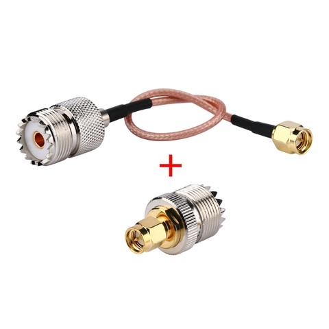 Baofeng-cable + adaptador, 2 Kits (Cable + adaptador) RF Coax SMA macho a UHF SO-239 hembra + adaptador SMA de macho a hembra UHF SO239 para Baofeng ► Foto 1/4