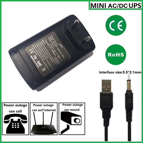 Miniadaptador de CC de 5V, 9V, 12V, fuente de alimentación inconmutable, UPS, proporciona energía de emergencia, respaldo para cámara CCTV con batería integrada ► Foto 1/6