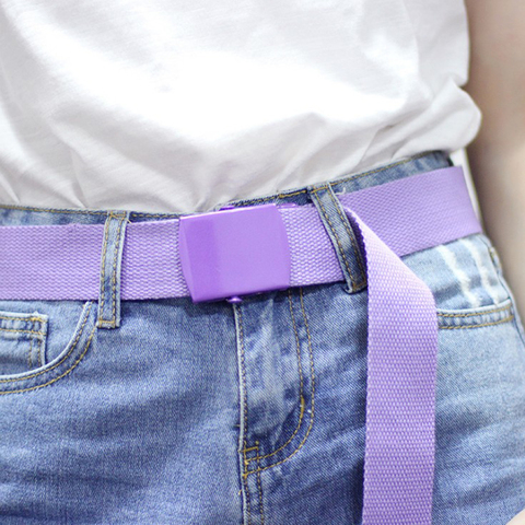 Cinturón de lona a la moda para mujer, cinturón informal con hebilla de plástico, cinturones largos de vestido, Harajuku, cinturones Punk, color rosa y negro, nuevo - Historial de y