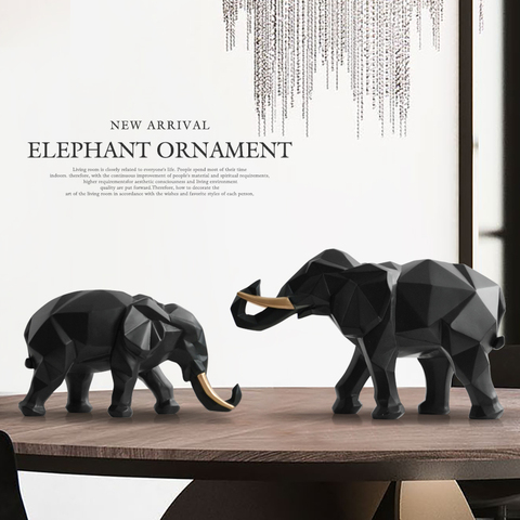 Conjunto de 2 figuras de elefantes de resina para el hogar, decoración de mesa para oficina, hotel, artesanía moderna, estatua de elefante blanco de la India ► Foto 1/6
