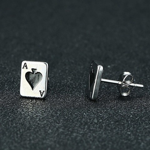 Pendientes de tuerca de Ace of Spades para hombre, cartas de jugador de póker de acero inoxidable, regalo de joyería ► Foto 1/5