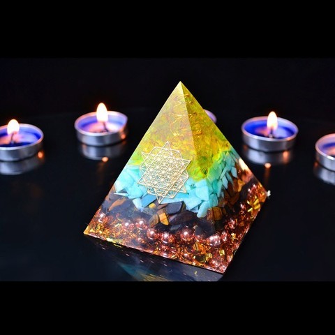 AURA-runas de orgonita REIKI, pirámide de energía de alta frecuencia, decoraciones de cristal de Chakra de Aogen que aportan fortuna, regalo de buena suerte ► Foto 1/6