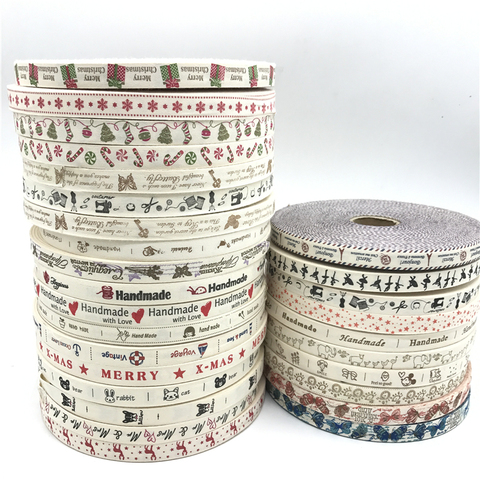 5 yardas/lote 15mm cinta de algodón diseño hecho a mano cintas de algodón impresas para decoración de boda Navidad tela para costura DIY ► Foto 1/6