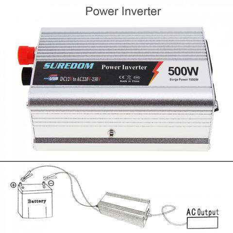 500 W inversor del coche 24 V DC 12 V a AC 220 V 110 V Auto USB adaptador de corriente de inversor voltaje del cargador de transformador de potencia pico de 1000 W ► Foto 1/6