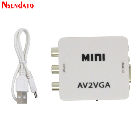 Convertidor de vídeo VGA Mini HD AV2 caja AV RCA CVBS a convertidor de vídeo VGA Conversor con Audio de 3,5mm a convertidor de HDTV de PC ► Foto 1/6