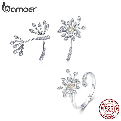 BAMOER auténtica Plata de Ley 925 flor diente de león flores amor claro Cubic conjuntos de joyas de circón mujer joyería de plata ZHS088 ► Foto 1/6