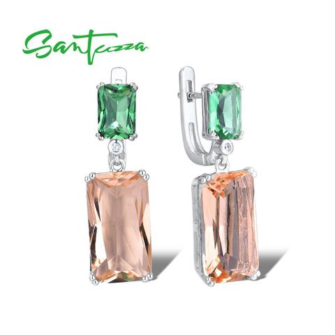 SANTUZZA-pendientes de plata de ley 925 para mujer, aretes colgantes de cristal de champán verde brillante, joyería ► Foto 1/6