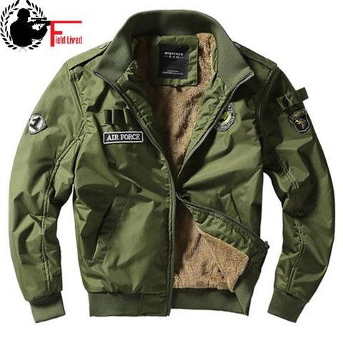 Chaqueta Bomber Ma1 Air Force Pilot informal para hombre, abrigo de terciopelo grueso y polar, estilo militar, verde, azul, caqui, novedad de invierno ► Foto 1/6