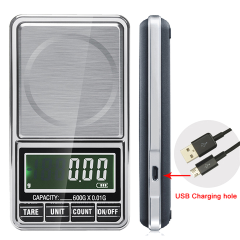 600g x 0,01g balanza electrónica de joyería peso de bolsillo Digital Mini Balance de precisión USB alimentado LCD Gold Gram pesaje escala ► Foto 1/6