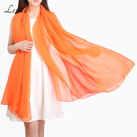 Bufandas de chifón de Color liso para mujer, chales y envoltorios de playa, Color naranja, grandes, pañuelos largos, 2022x70cm, venta al por mayor, 170 ► Foto 1/6