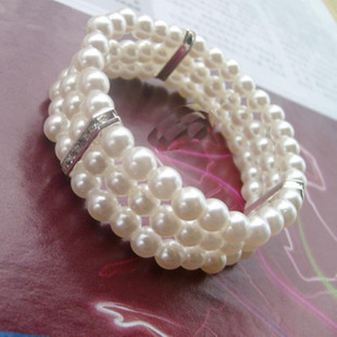Pulsera elástica de moda para mujer, brazalete ancho con cuentas multicapa de perlas de imitación, joyería 2022 ► Foto 1/2