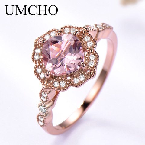 UMCHO-anillos de plata 925 de Nano morganita para mujer, sortijas de compromiso para fiesta, anillo de Color dorado rosa, joyería fina ► Foto 1/6