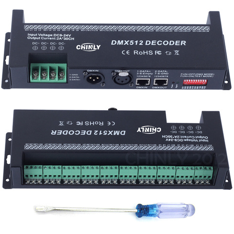 Controlador DMX RGB decorado tira LED iluminación DMX 512 decodificador 30 canales Dimmer DC 9 V-24 V conductores controladores Venta caliente ► Foto 1/6