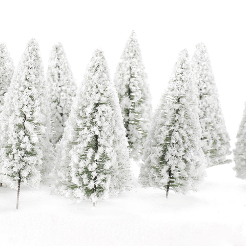 Paquete de 10 modelos de pino, árboles en miniatura, nieve blanca, invierno, bosque, tren ferroviario, juego de guerra, paisaje OO ► Foto 1/6