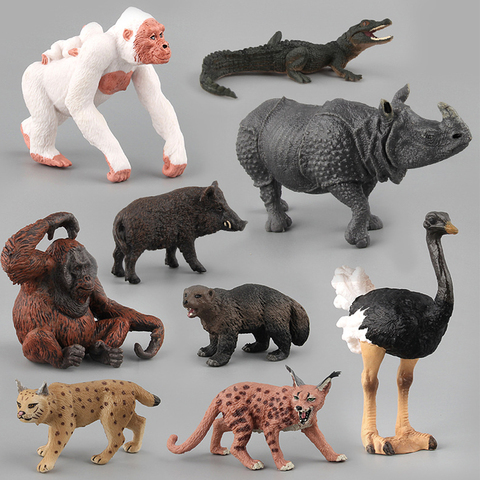 Juguetes de simulación de animales para niños juguete para regalo Lynx orangután cocodrilo avestruz jabalí modelo figuras de acción de juguete figuritas muñecas ► Foto 1/6