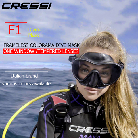 Cressi F1 sin marco máscara de buceo scuba templado vidrio de una ventana de bajo volumen snorkel máscara de natación para adultos ► Foto 1/1