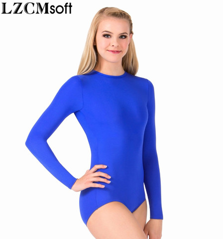 LZCMsoft mujeres encaje entrepierna manga larga Leotard Girls Spandex Lycra negro gimnasia Leotards Bodysuit trajes de baile para adultos ► Foto 1/1