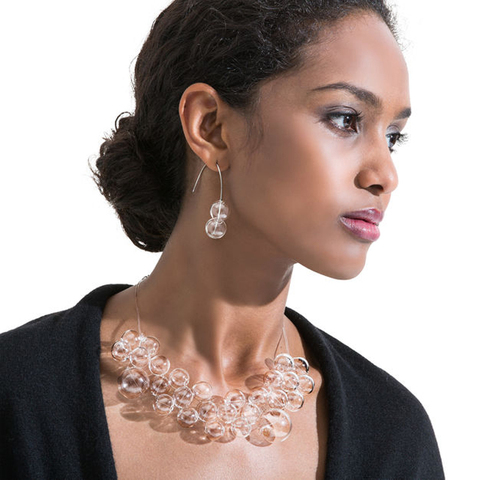 Conjunto de collar y pendientes multicapa con perlas de cristal para mujer, aretes, cuentas huecas, estilo artístico ► Foto 1/4