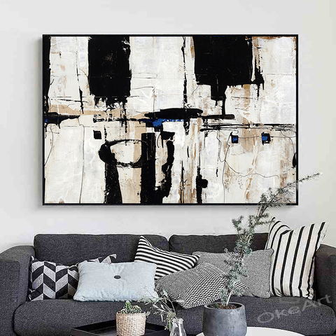 Arte de pared contemporáneo pintado a mano, pintura al óleo abstracta en blanco y negro sobre lienzo, diseño de Interior, arte OilPainting, novedad ► Foto 1/6
