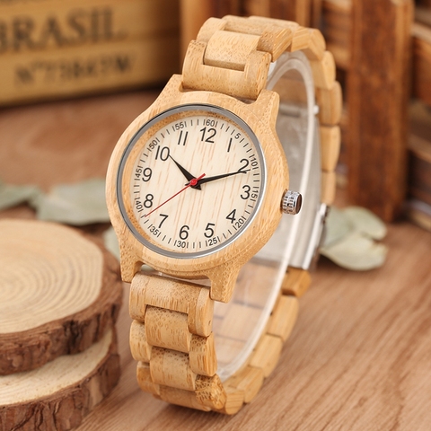 Reloj de madera Natural de bambú para mujer, pulsera de cuarzo de marca superior de lujo, reloj de vestir de madera, como los mejores regalos ► Foto 1/6