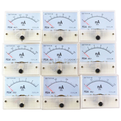 85C1-mA DC medidor amperios Panel de medidor analógico rango de medición 1mA 2mA 10mA 20mA 50mA 100mA ► Foto 1/6